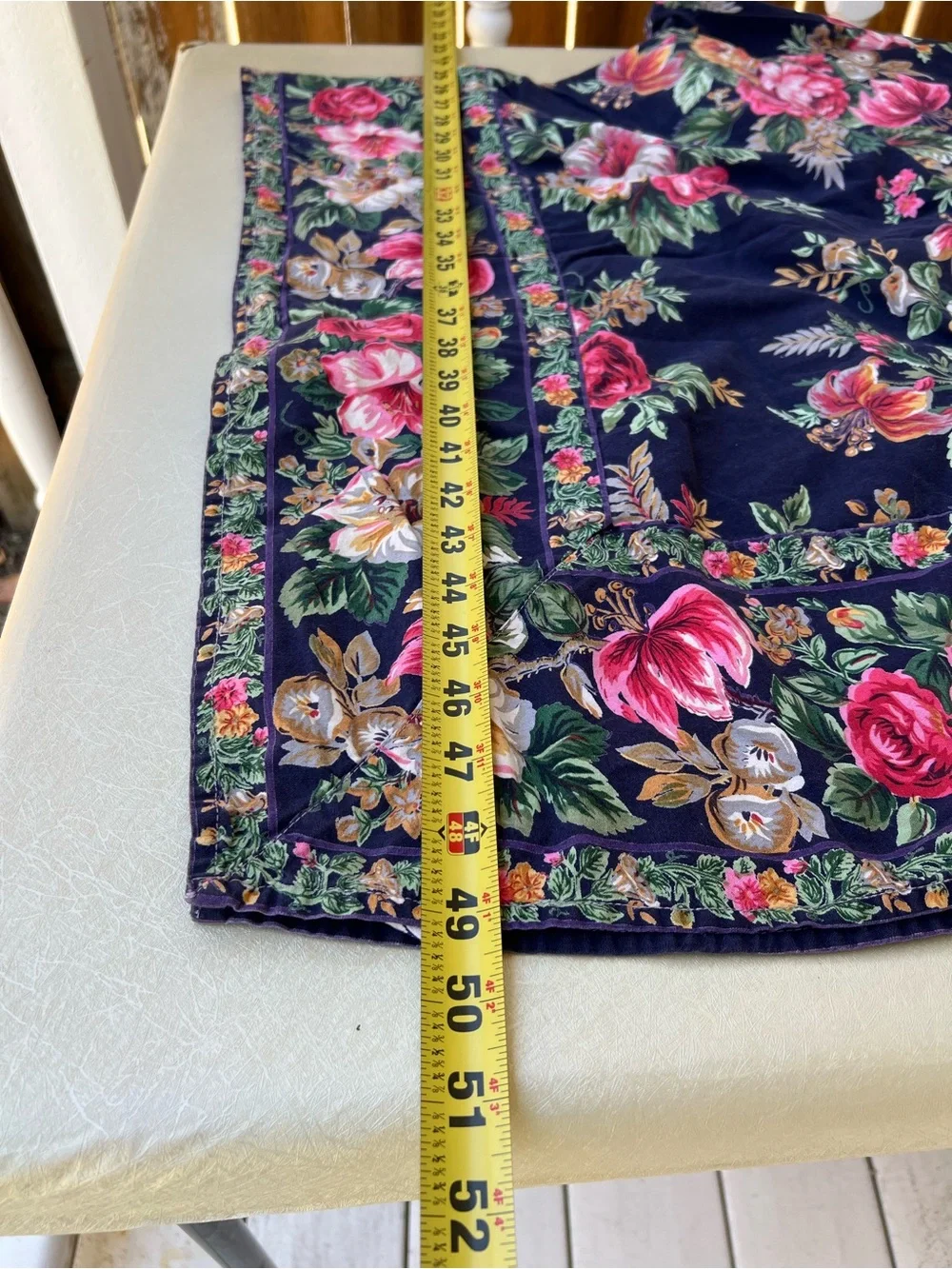 April Cornell Navy Tablecloth with Pink and Green Floral Print